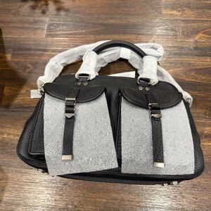 Black Satchel Bag with Dual-Compartment Design